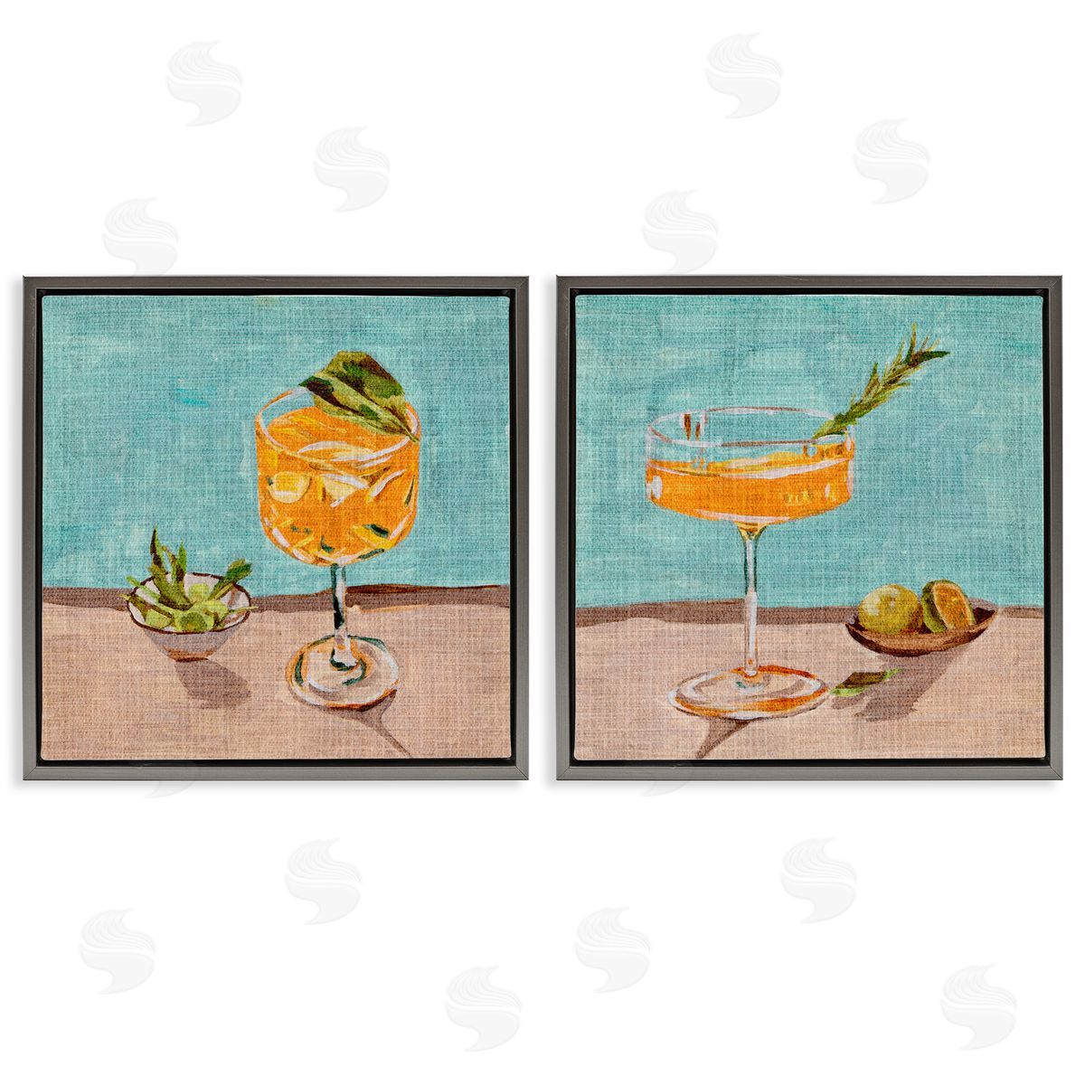 Orange Cocktail Still Lifes Grey Floating Frame Canvas Wall Art, Home Decor by Melissa Wang