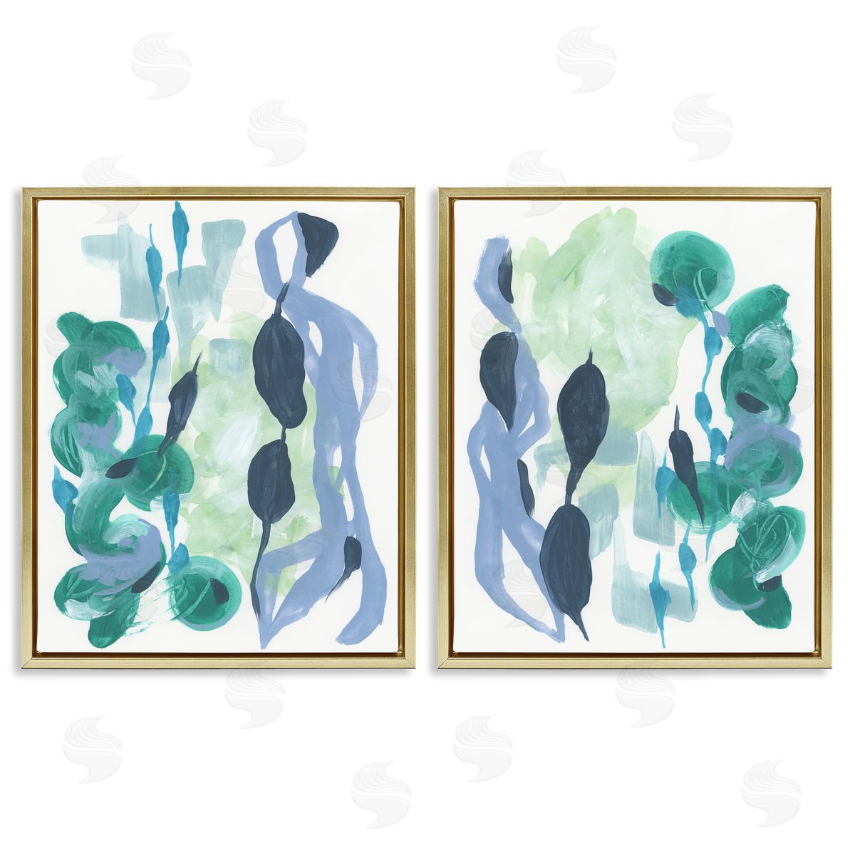 Fluid Wavy Shapes Gold Floating Frame Canvas Wall Art, Home Decor by June Erica Vess