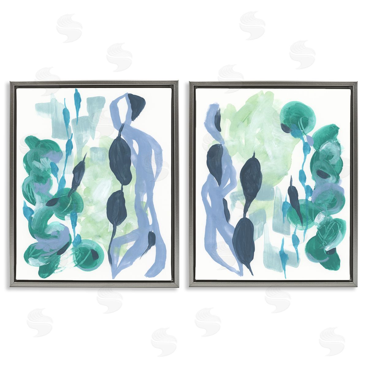 Fluid Wavy Shapes Grey Floating Frame Canvas Wall Art, Home Decor by June Erica Vess