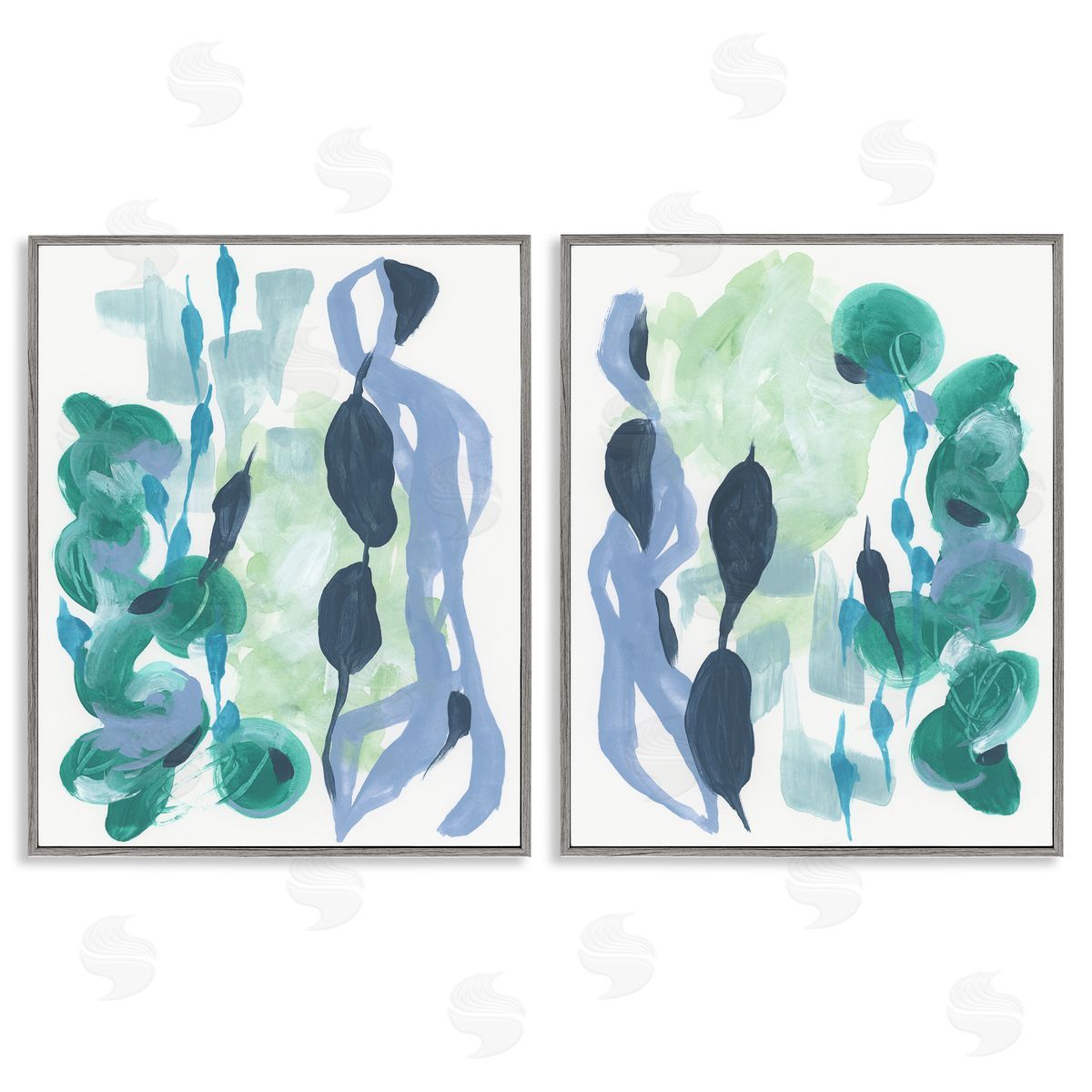 Fluid Wavy Shapes Grey Frame Print Wall Art, Home Decor by June Erica Vess