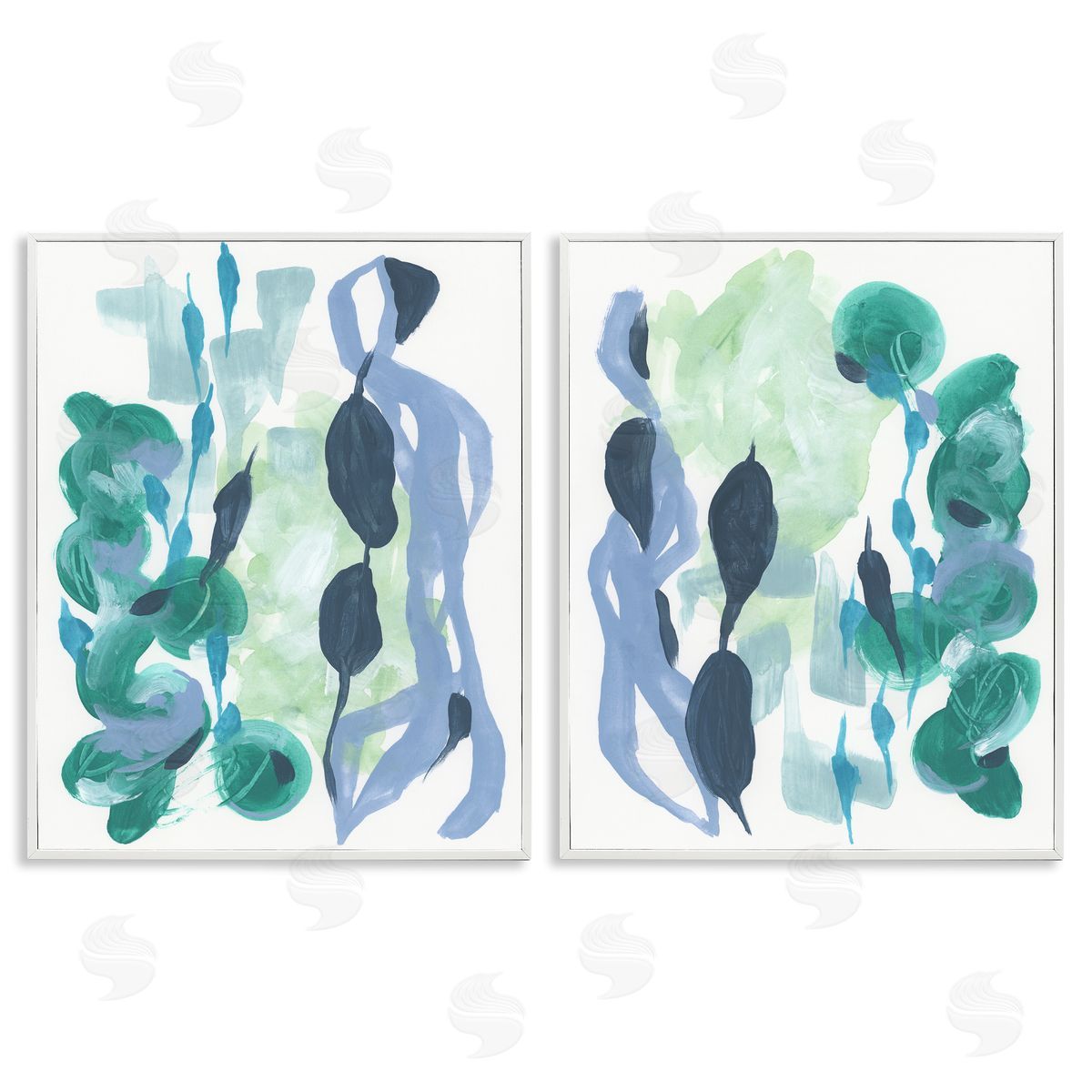 Fluid Wavy Shapes White Frame Print Wall Art, Home Decor by June Erica Vess