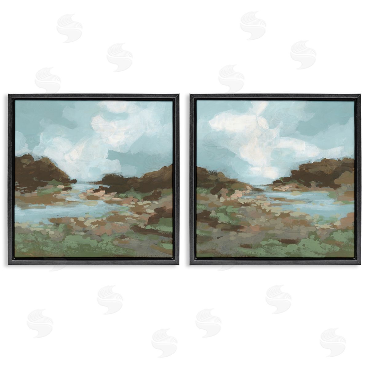 Winding River Landscape Scene Black Floating Frame Canvas Wall Art, Home Decor by June Erica Vess