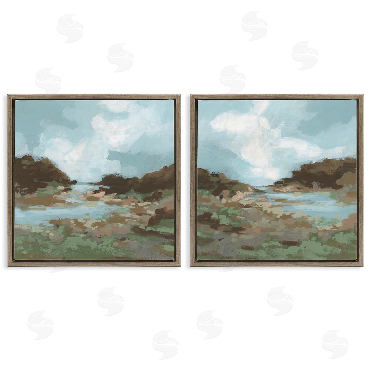 Winding River Landscape Scene Brown Floating Frame Canvas Wall Art, Home Decor by June Erica Vess