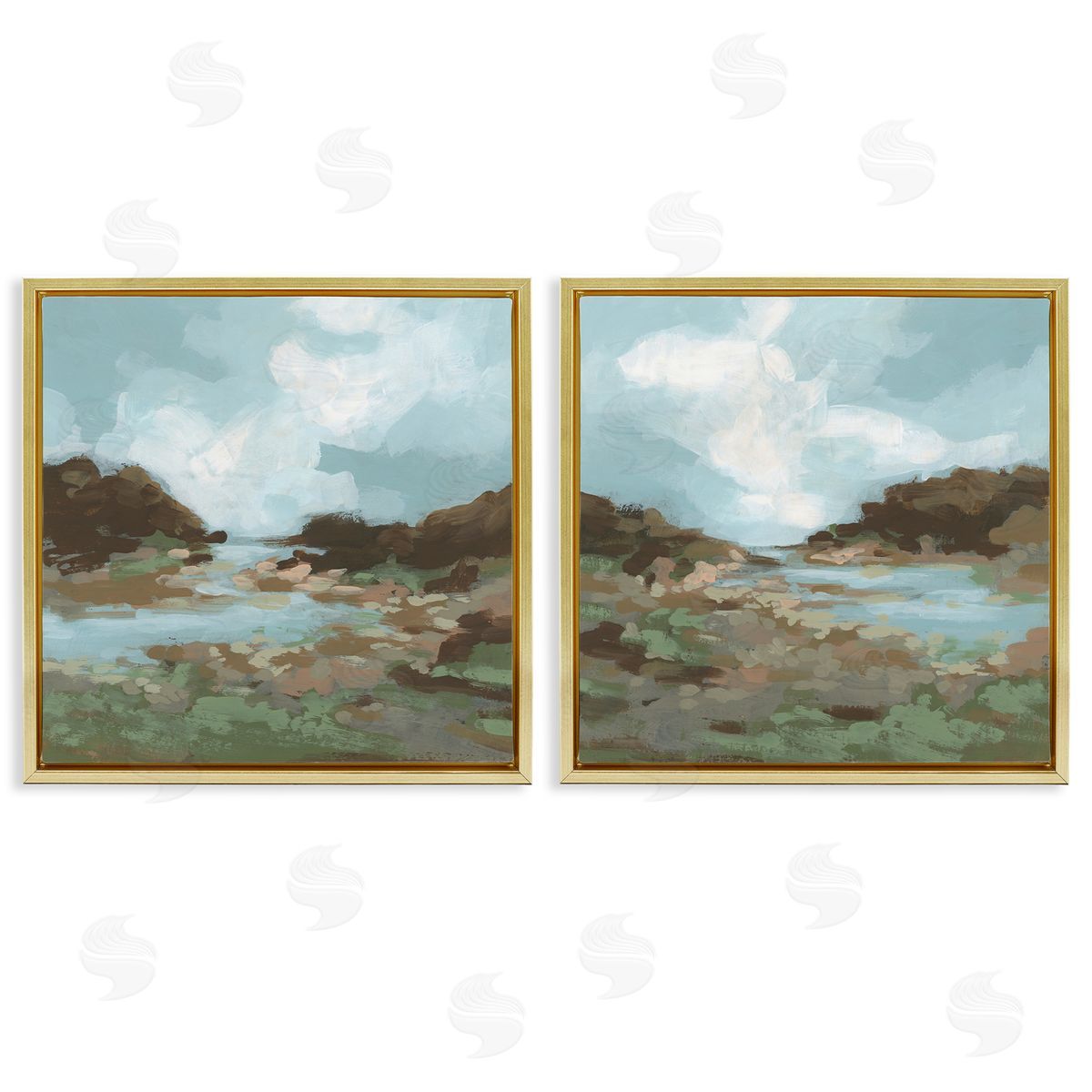 Winding River Landscape Scene Gold Floating Frame Canvas Wall Art, Home Decor by June Erica Vess