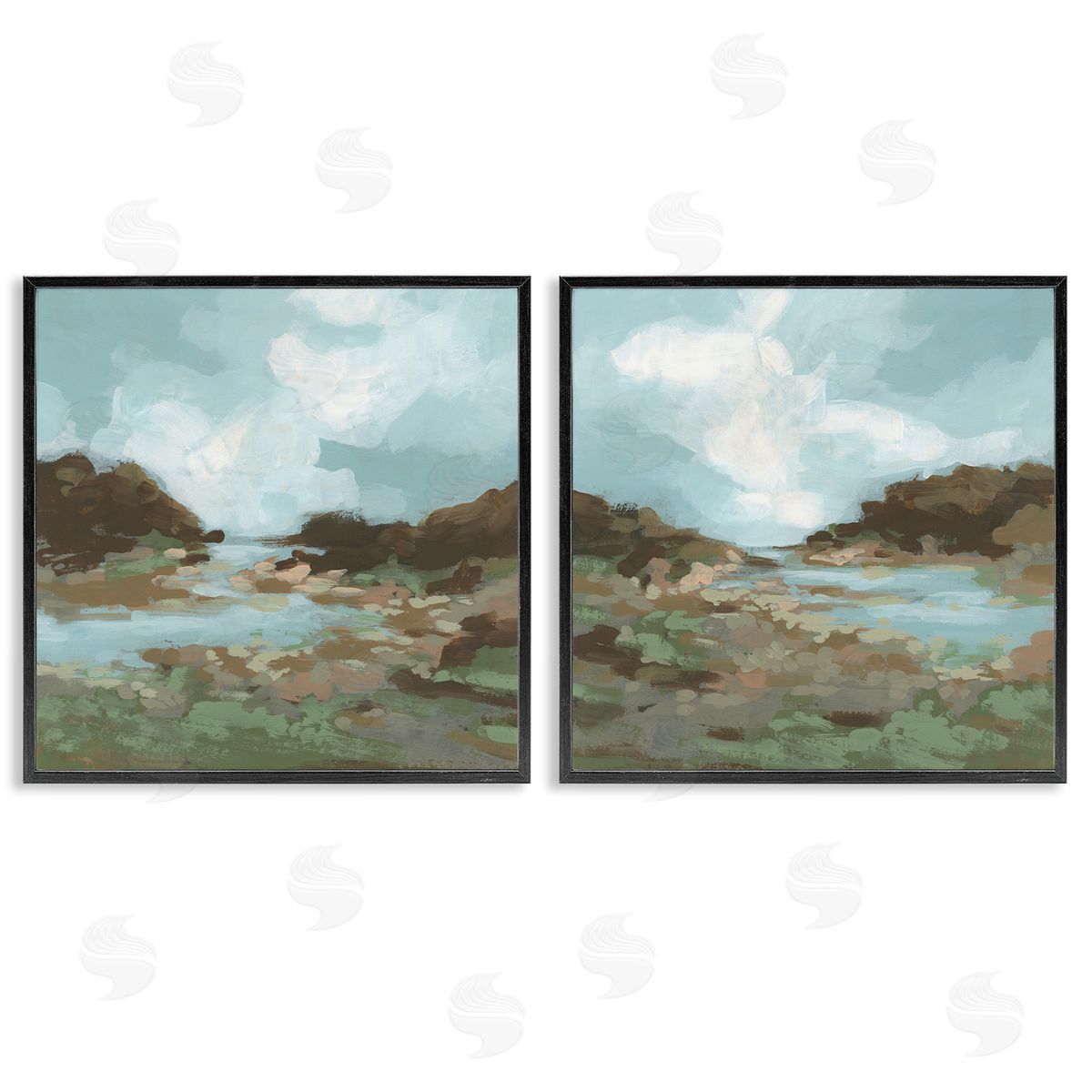 Winding River Landscape Scene Black Frame Print Wall Art, Home Decor by June Erica Vess