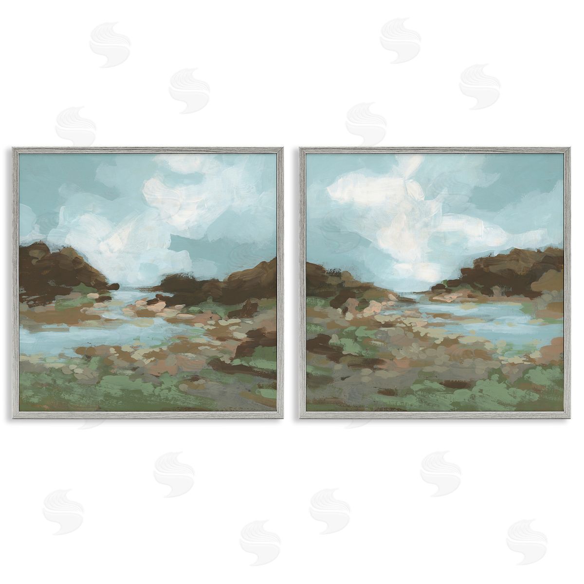 Winding River Landscape Scene Grey Frame Print Wall Art, Home Decor by June Erica Vess