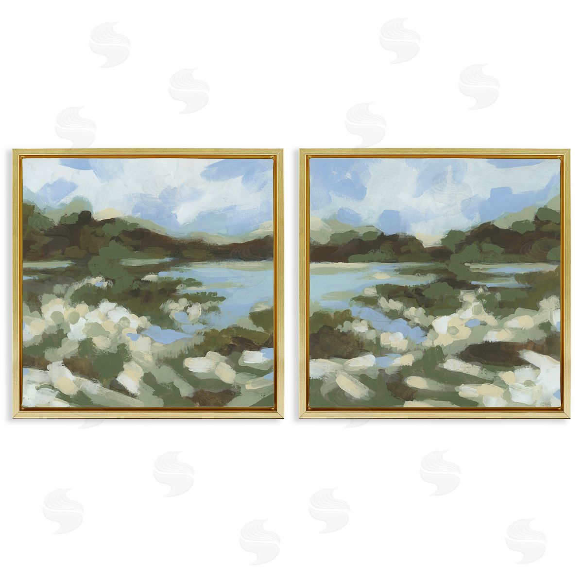 Vivid Impressionist Landscape Gold Floating Frame Canvas Wall Art, Home Decor by June Erica Vess