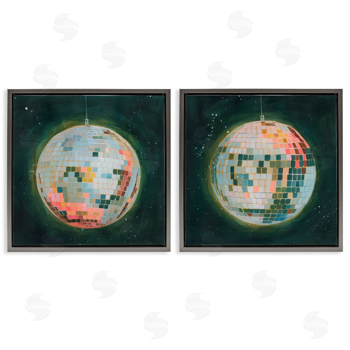 Disco Balls with Vivid Hues Grey Floating Frame Canvas Wall Art, Home Decor by Grace Popp