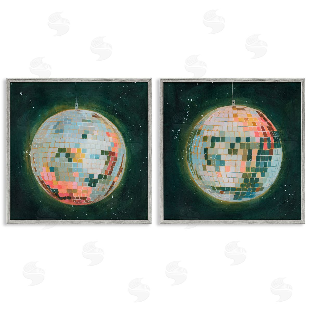 Disco Balls with Vivid Hues Grey Frame Print Wall Art, Home Decor by Grace Popp