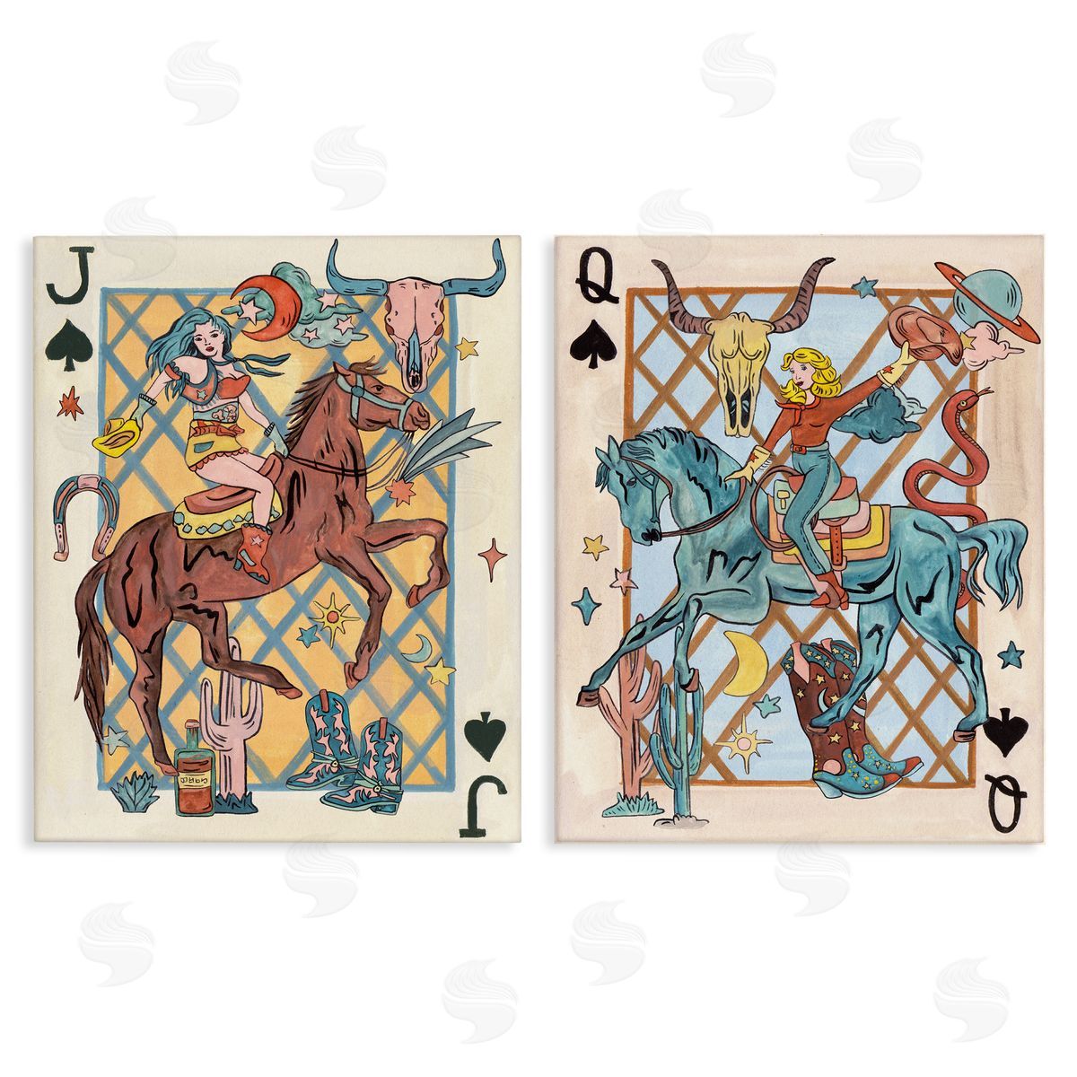 Western Cowgirl Playing Cards Canvas Wall Art, Home Decor by Melissa Wang