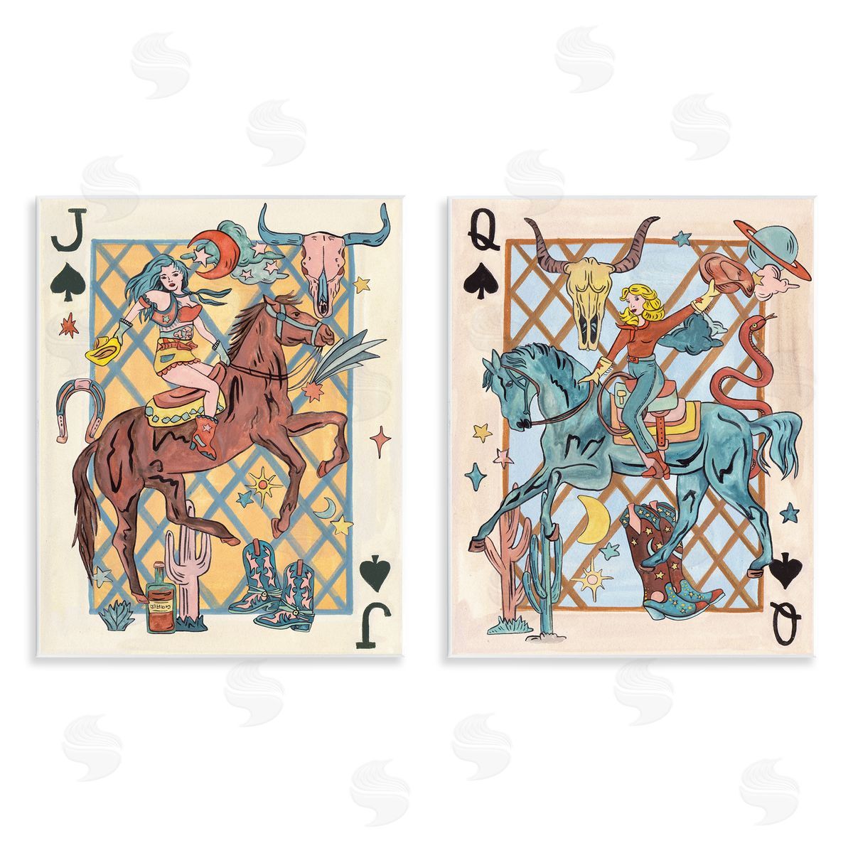 Western Cowgirl Playing Cards Wood Plaque Wall Art, Home Decor by Melissa Wang