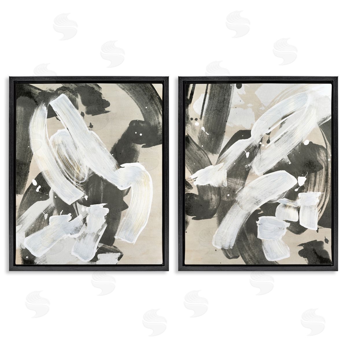 Neutral Paint Streaks Black Floating Frame Canvas Wall Art, Home Decor by June Erica Vess