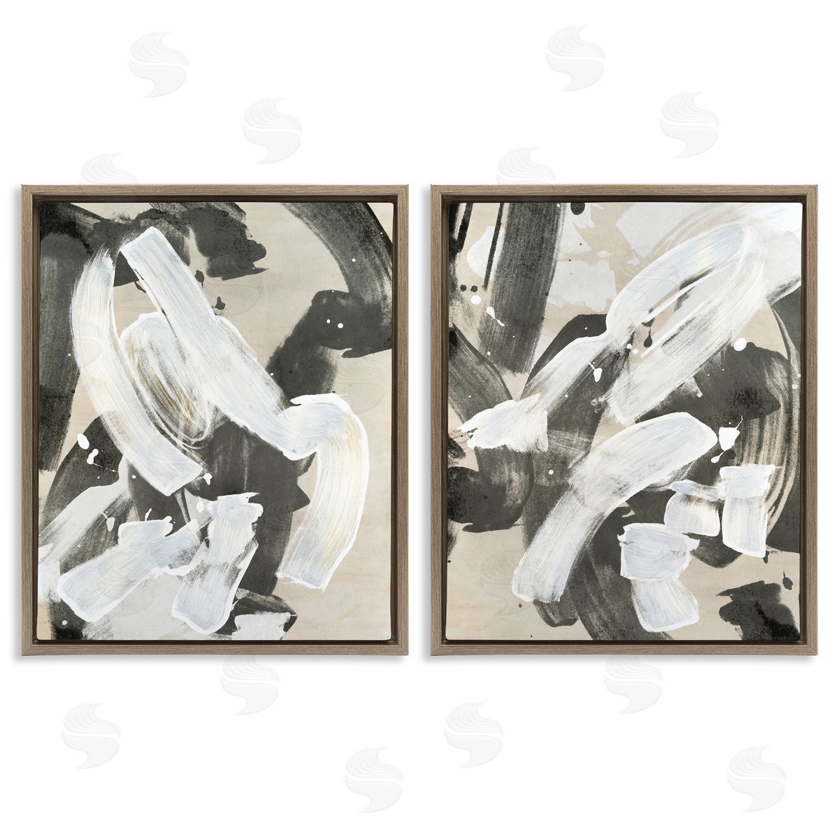 Neutral Paint Streaks Brown Floating Frame Canvas Wall Art, Home Decor by June Erica Vess