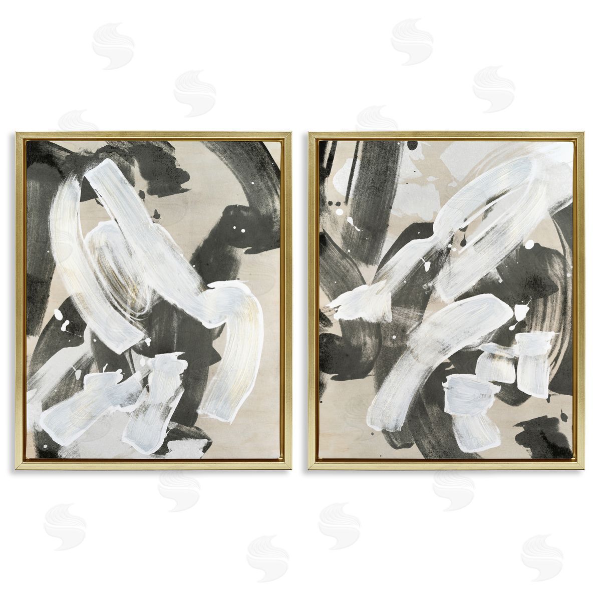 Neutral Paint Streaks Gold Floating Frame Canvas Wall Art, Home Decor by June Erica Vess
