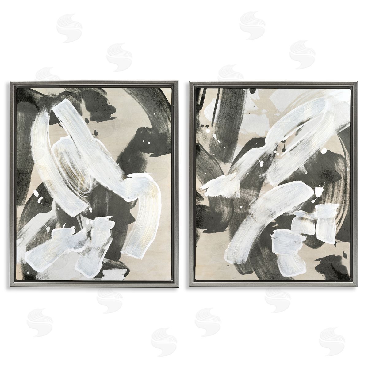 Neutral Paint Streaks Grey Floating Frame Canvas Wall Art, Home Decor by June Erica Vess