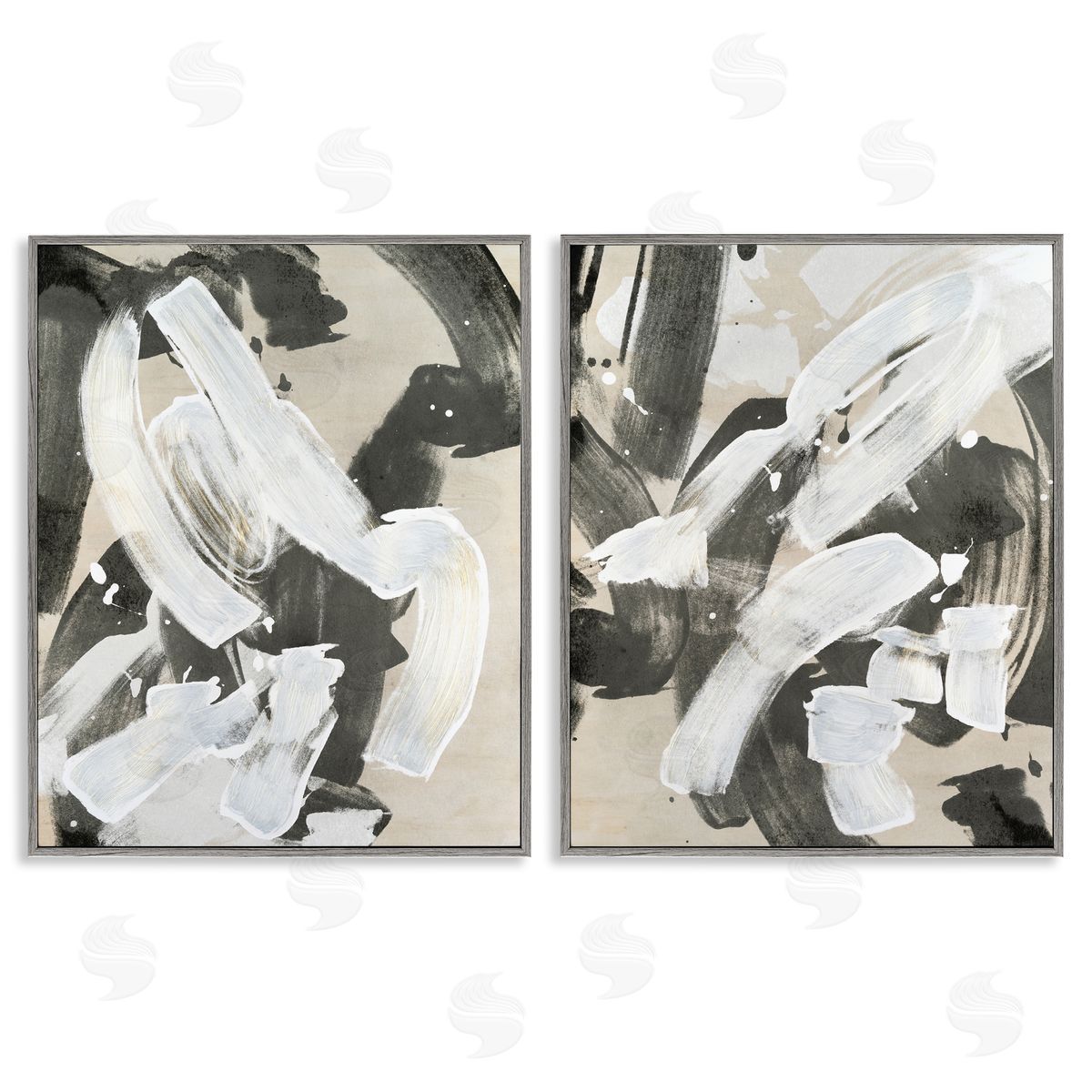 Neutral Paint Streaks Grey Frame Print Wall Art, Home Decor by June Erica Vess