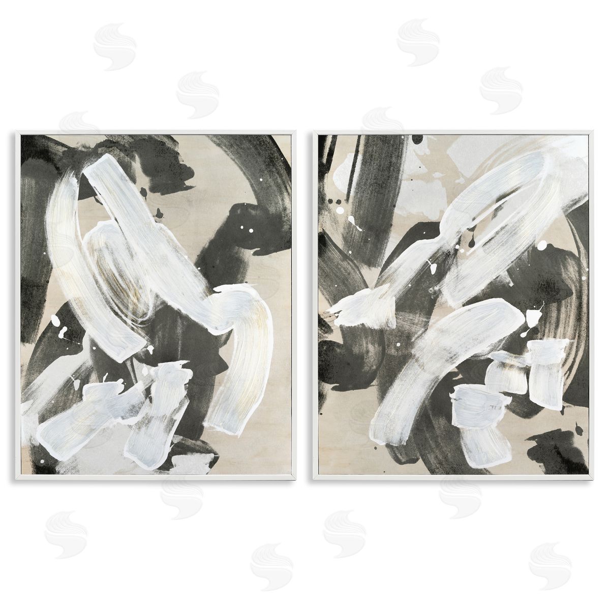 Neutral Paint Streaks White Frame Print Wall Art, Home Decor by June Erica Vess