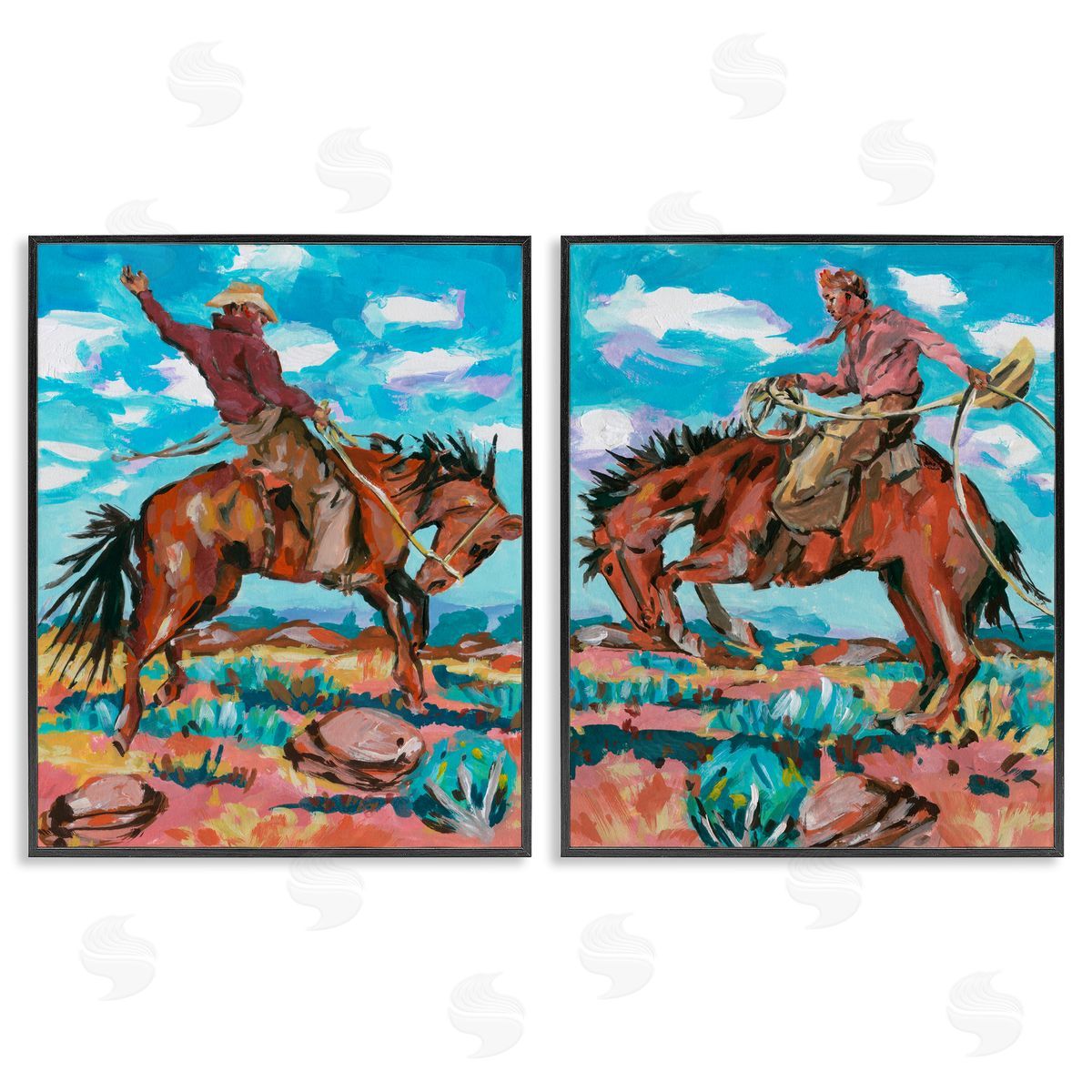 Rustic Cowboys in Desert Black Frame Print Wall Art, Home Decor by Melissa Wang