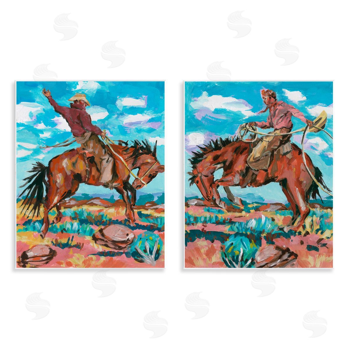 Rustic Cowboys in Desert Wood Plaque Wall Art, Home Decor by Melissa Wang