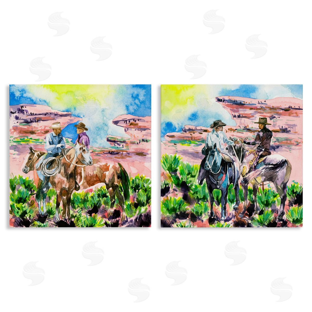 Cowboys Under Western Sun Canvas Wall Art, Home Decor by Melissa Wang