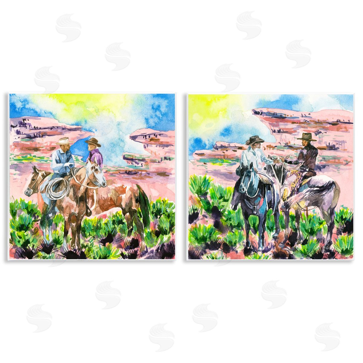 Cowboys Under Western Sun Wood Plaque Wall Art, Home Decor by Melissa Wang