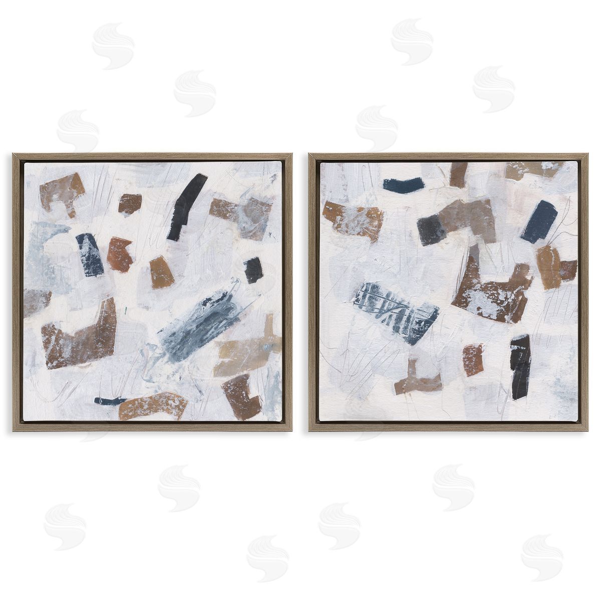 Scattered Neutral Shapes Brown Floating Frame Canvas Wall Art, Home Decor by Melissa Wang