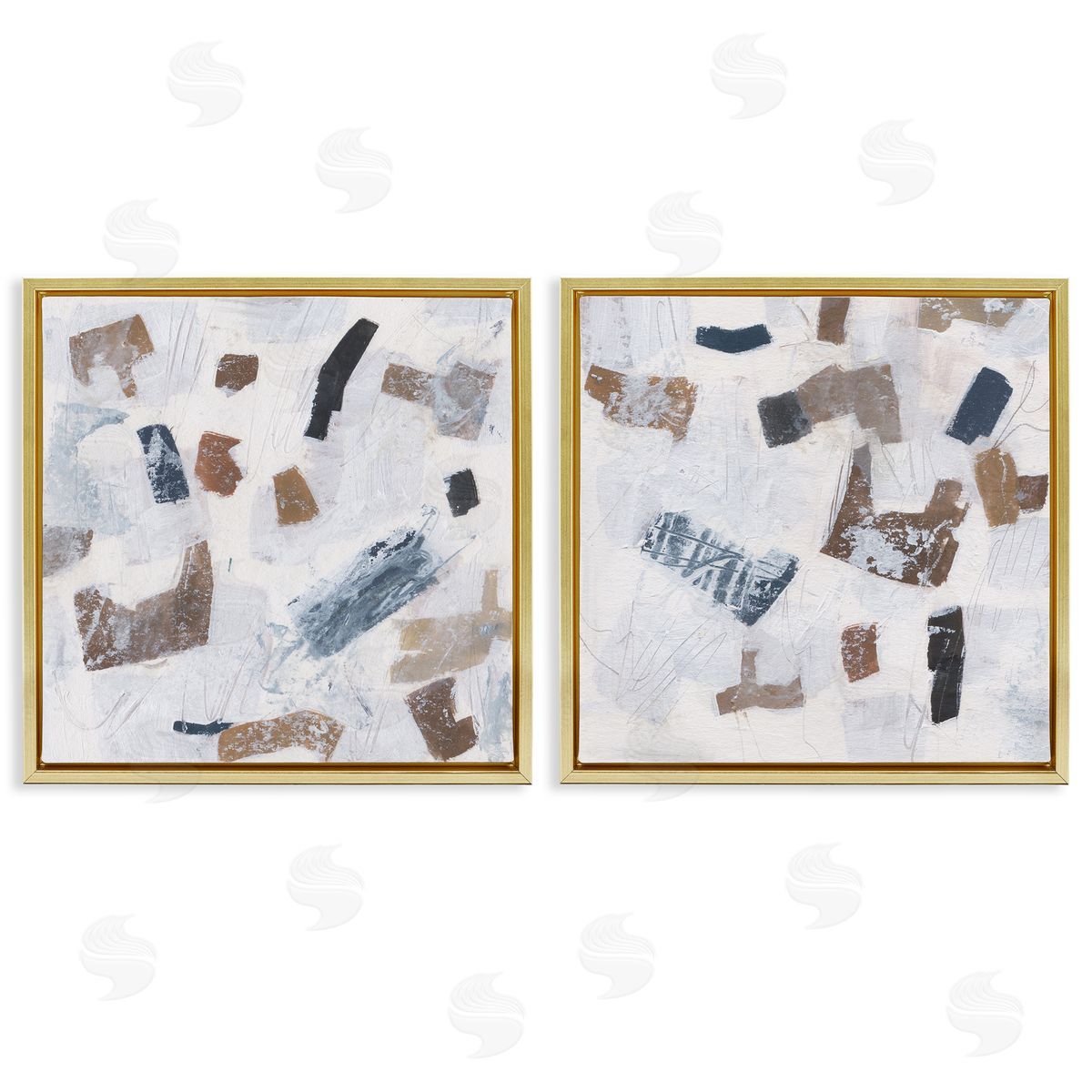 Scattered Neutral Shapes Gold Floating Frame Canvas Wall Art, Home Decor by Melissa Wang