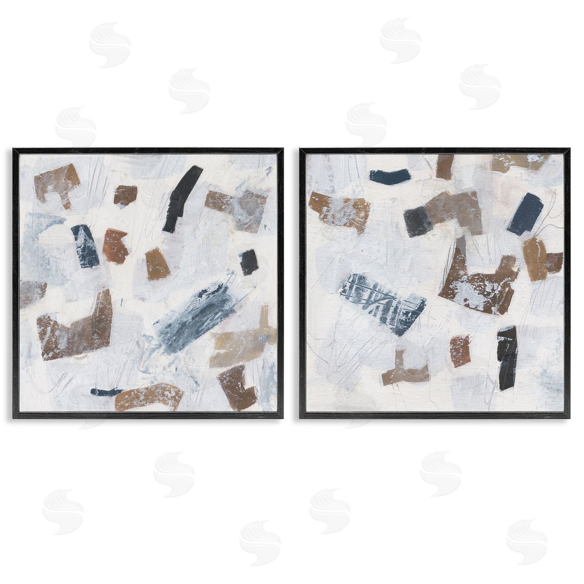 Scattered Neutral Shapes Black Frame Print Wall Art, Home Decor by Melissa Wang