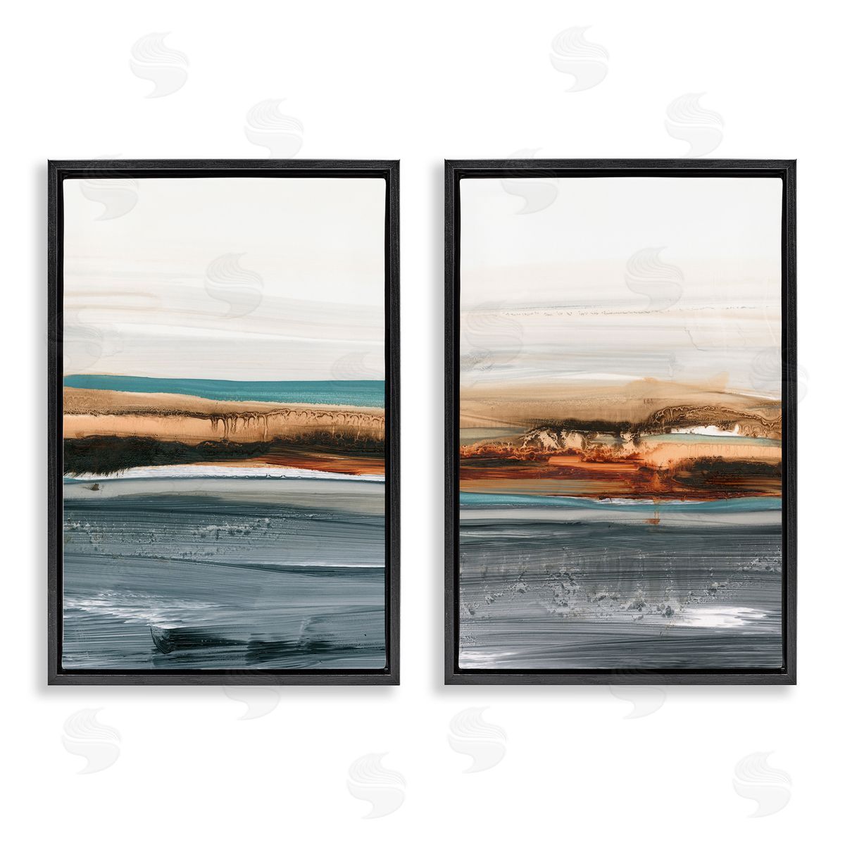 Coastal Beach Impression Black Floating Frame Canvas Wall Art, Home Decor by Ethan Harper