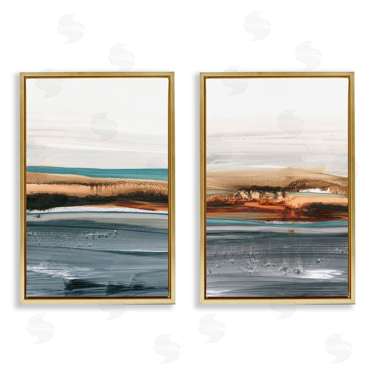 Coastal Beach Impression Gold Floating Frame Canvas Wall Art, Home Decor by Ethan Harper