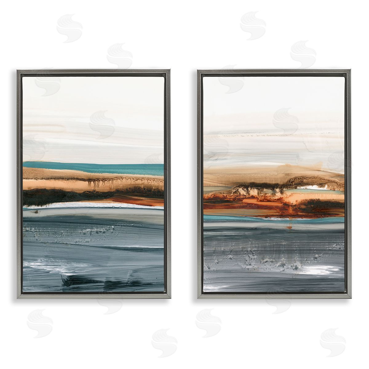 Coastal Beach Impression Grey Floating Frame Canvas Wall Art, Home Decor by Ethan Harper