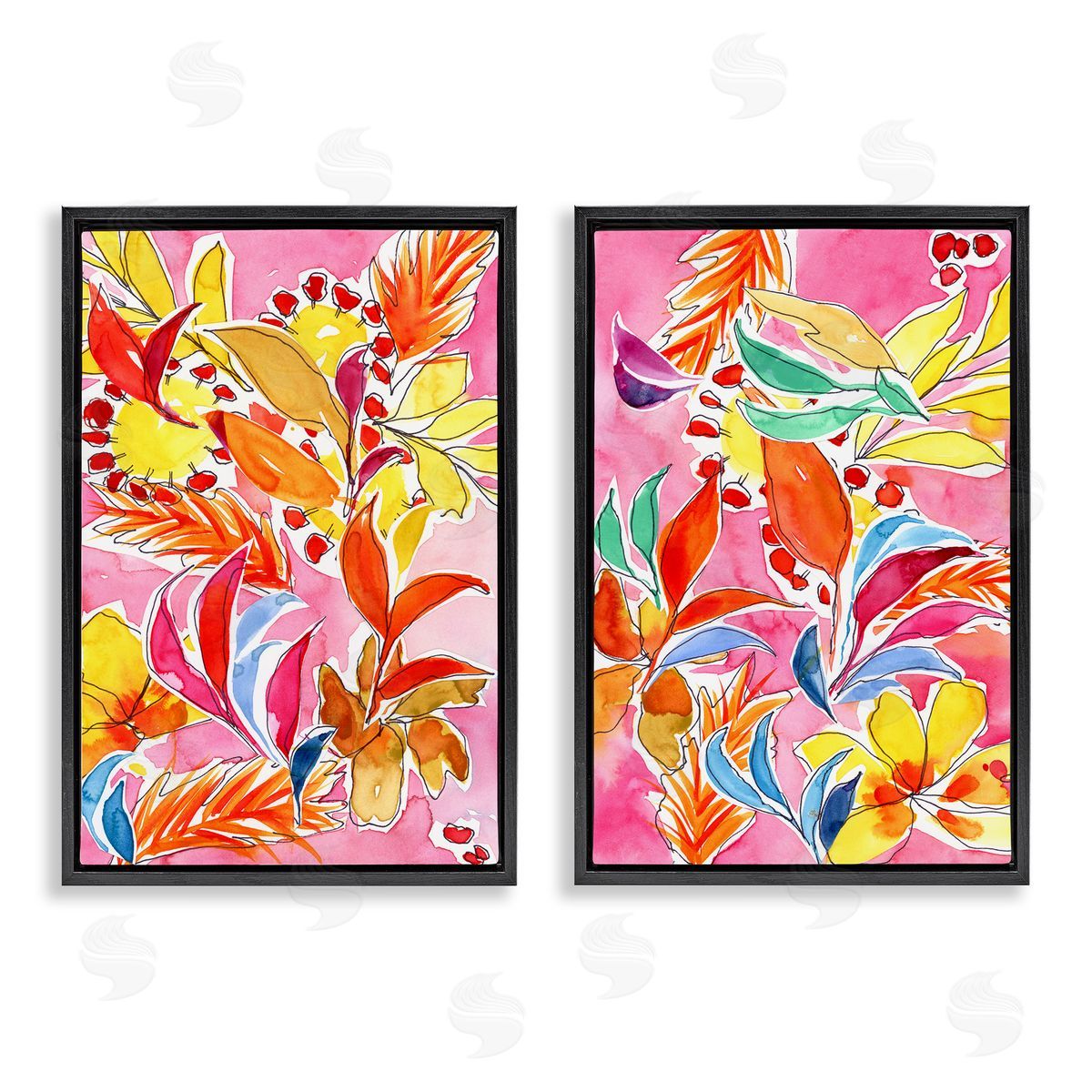 Whimsical Leaf Impressions Black Floating Frame Canvas Wall Art, Home Decor by Regina Moore