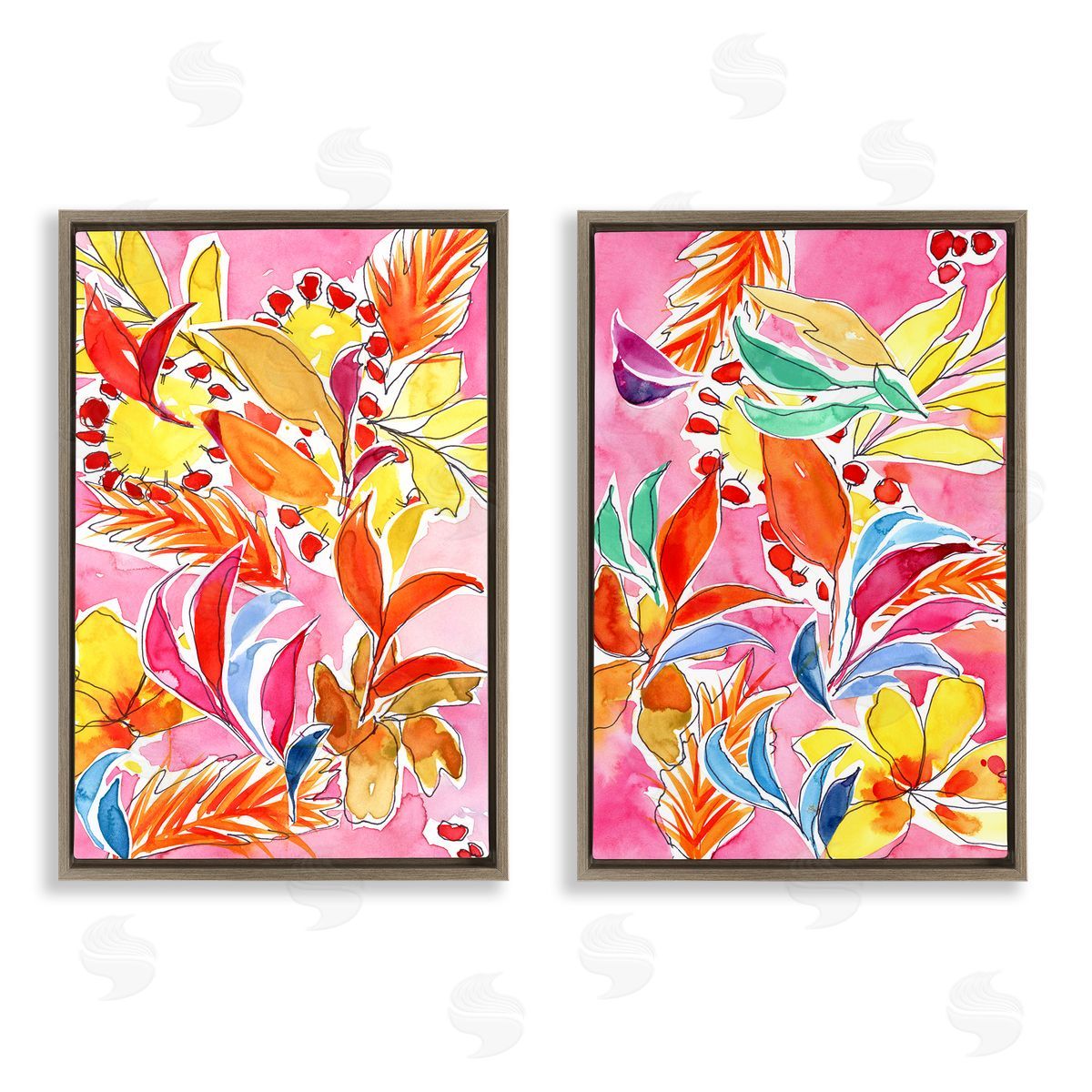 Whimsical Leaf Impressions Brown Floating Frame Canvas Wall Art, Home Decor by Regina Moore