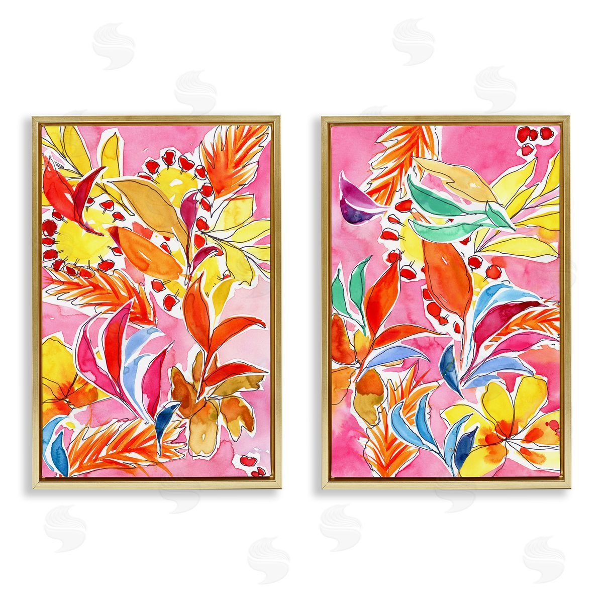 Whimsical Leaf Impressions Gold Floating Frame Canvas Wall Art, Home Decor by Regina Moore