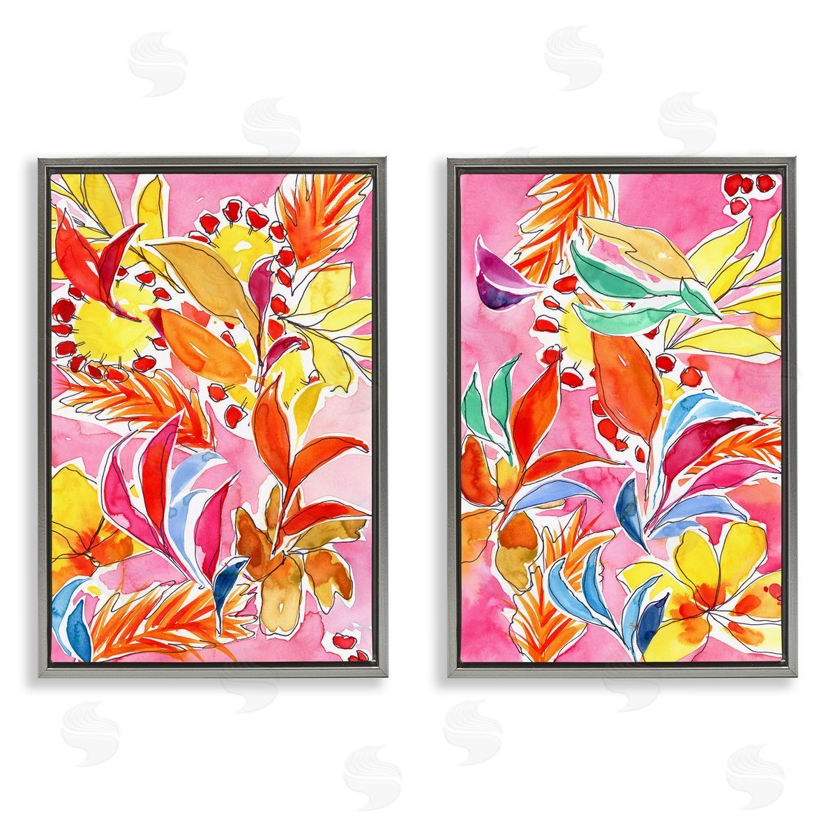 Whimsical Leaf Impressions Grey Floating Frame Canvas Wall Art, Home Decor by Regina Moore