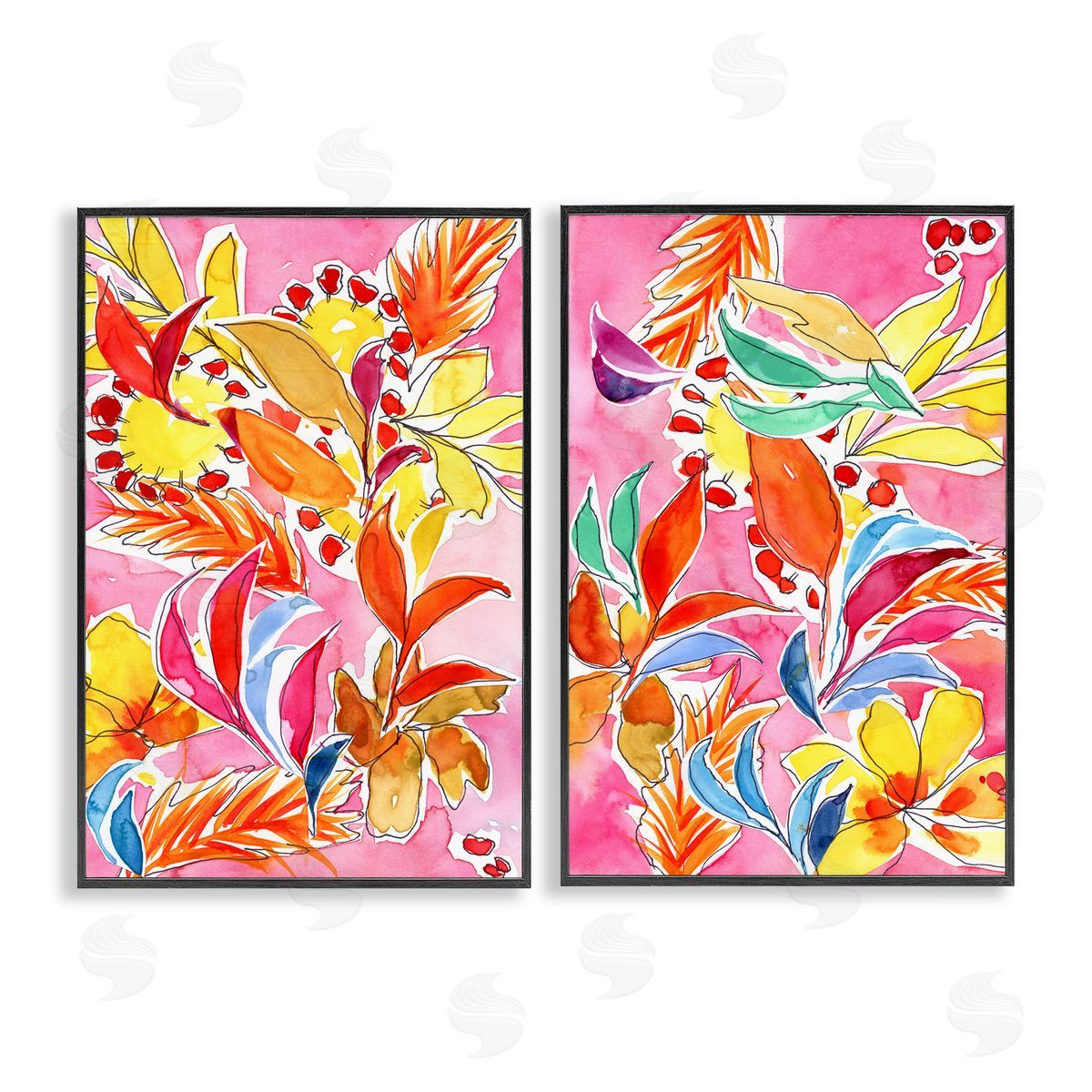 Whimsical Leaf Impressions Black Frame Print Wall Art, Home Decor by Regina Moore