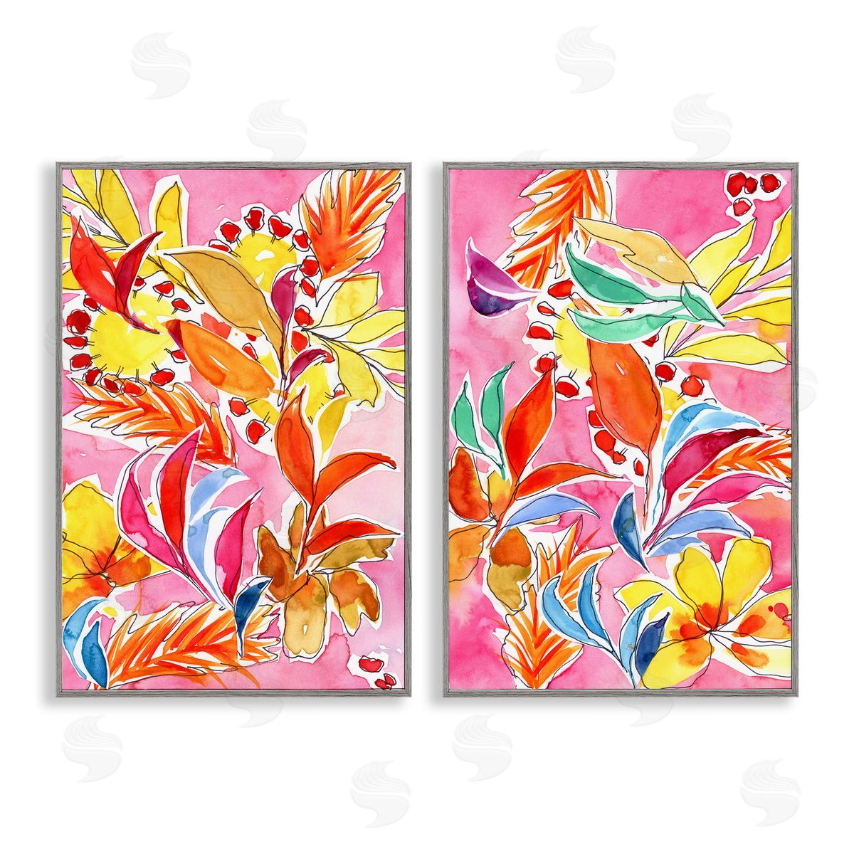 Whimsical Leaf Impressions Grey Frame Print Wall Art, Home Decor by Regina Moore