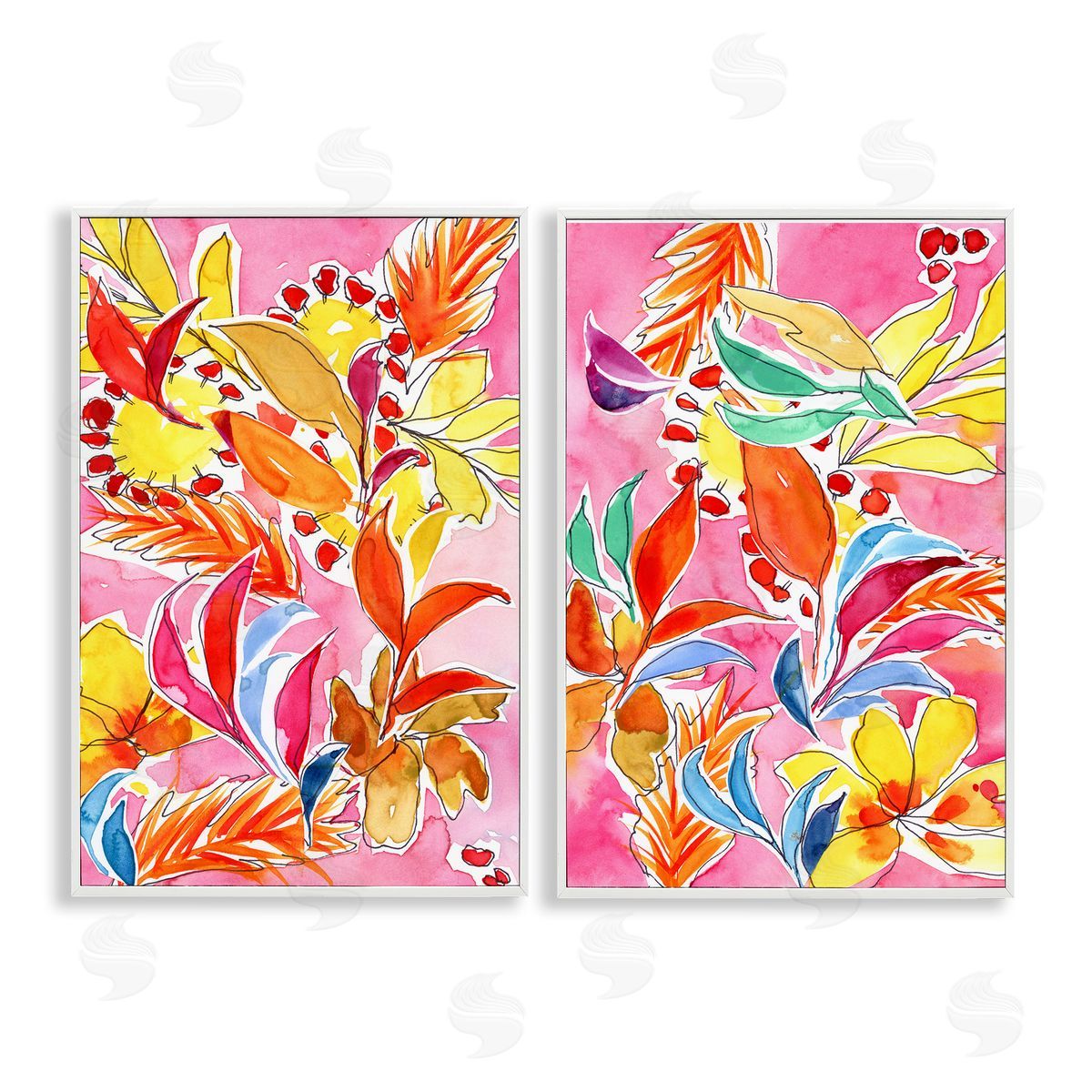 Whimsical Leaf Impressions White Frame Print Wall Art, Home Decor by Regina Moore