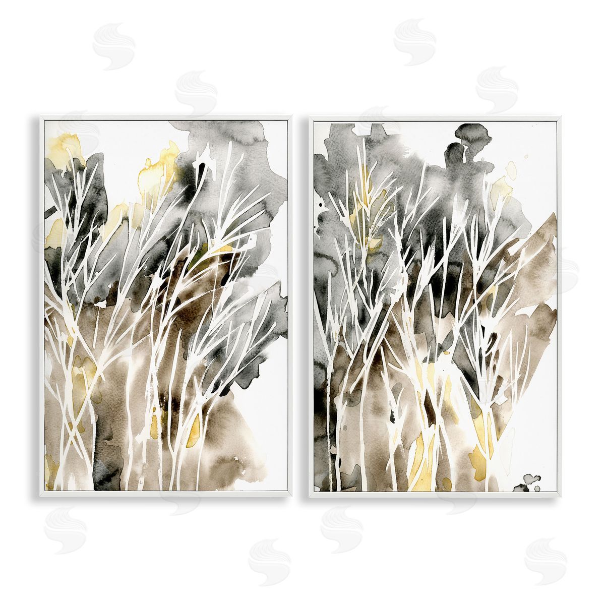 Watercolor Splash with Tendrils White Frame Print Wall Art, Home Decor by Regina Moore