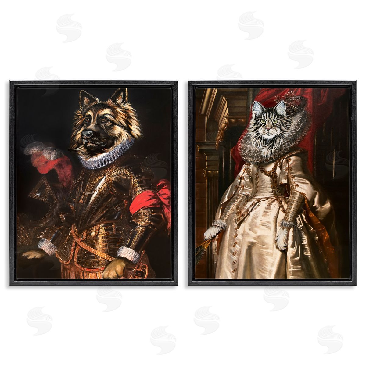 Royal Garb Dog & Cat Black Floating Frame Canvas Wall Art, Home Decor by Carolee Vitaletti