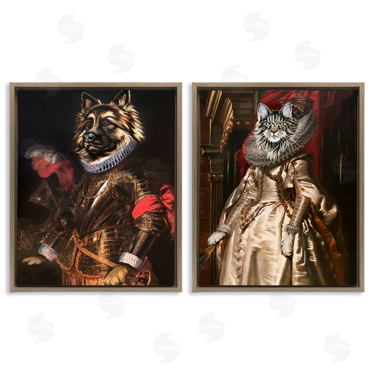 Royal Garb Dog & Cat Brown Floating Frame Canvas Wall Art, Home Decor by Carolee Vitaletti