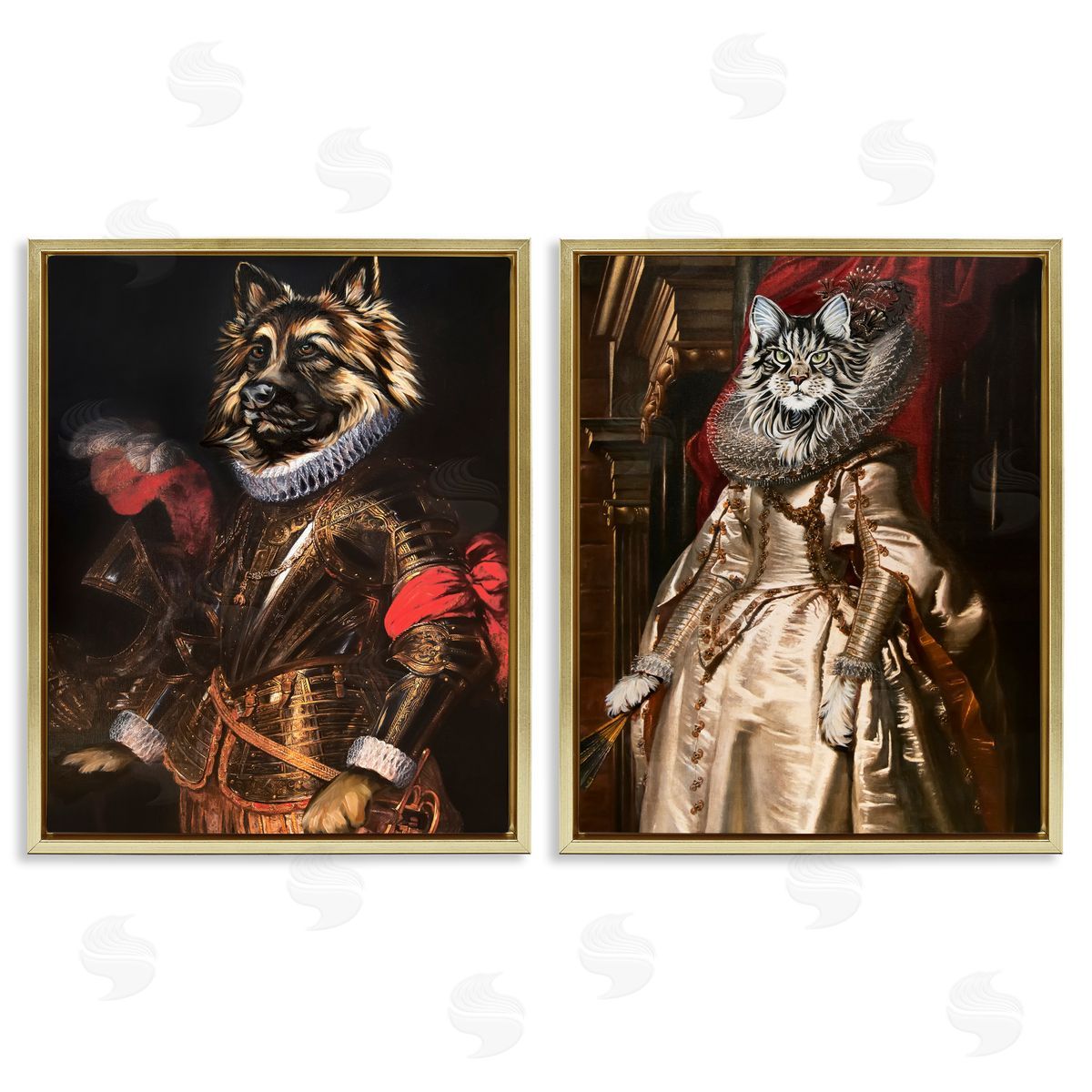 Royal Garb Dog & Cat Gold Floating Frame Canvas Wall Art, Home Decor by Carolee Vitaletti