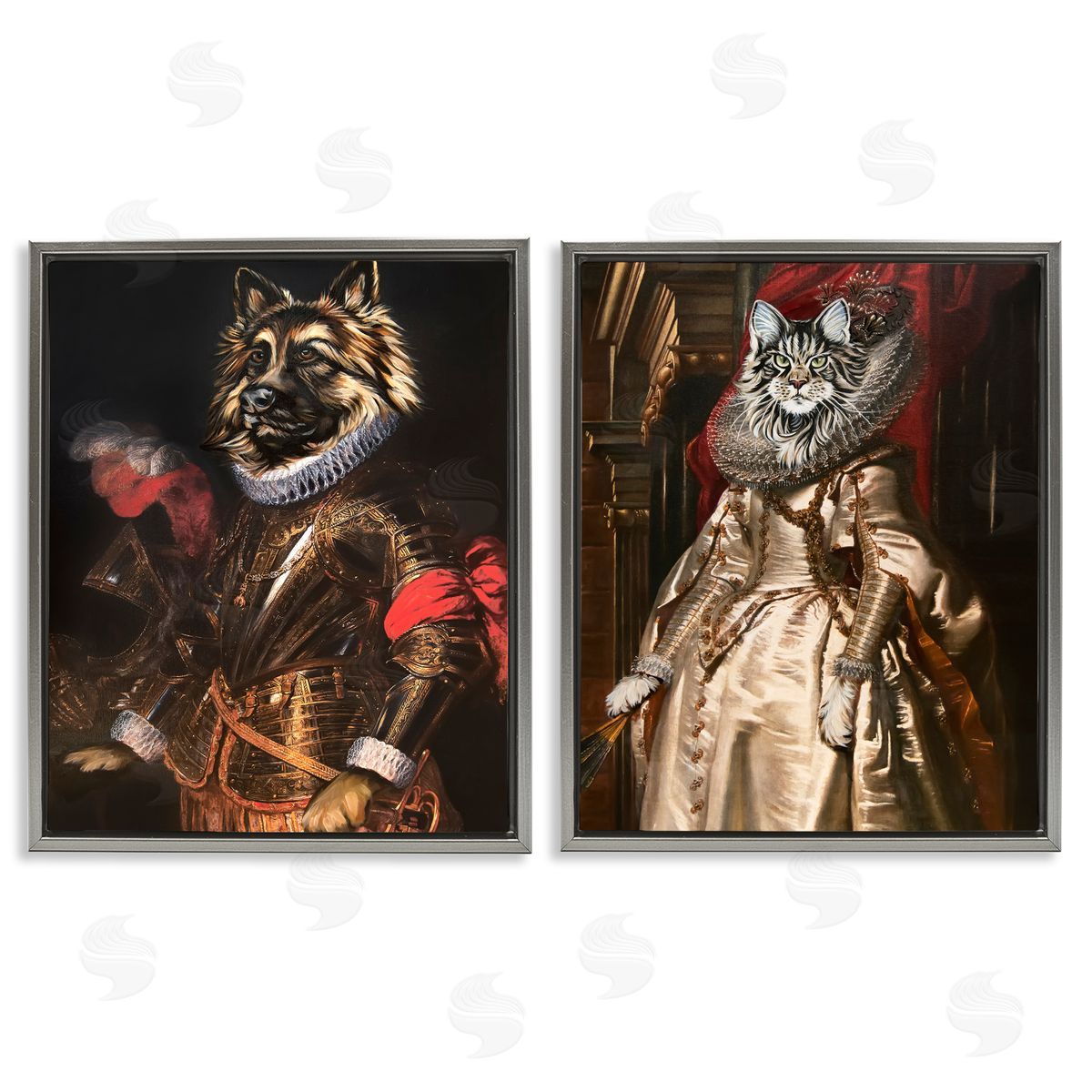 Royal Garb Dog & Cat Grey Floating Frame Canvas Wall Art, Home Decor by Carolee Vitaletti