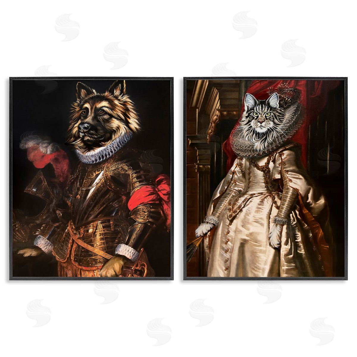 Royal Garb Dog & Cat Black Frame Print Wall Art, Home Decor by Carolee Vitaletti