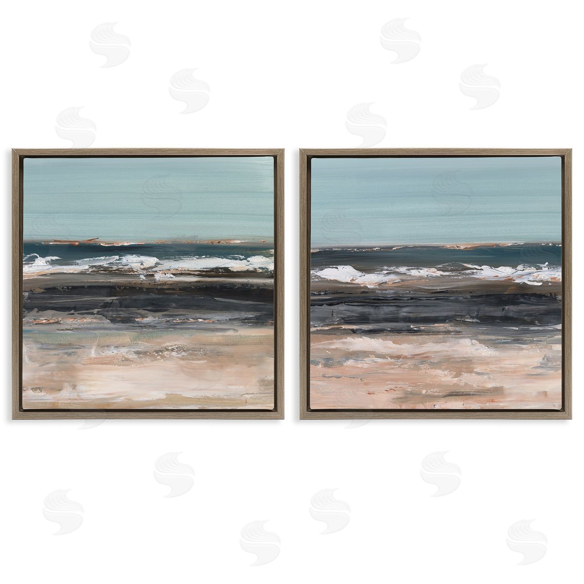 Summer Waves Abstract Brown Floating Frame Canvas Wall Art, Home Decor by Ethan Harper