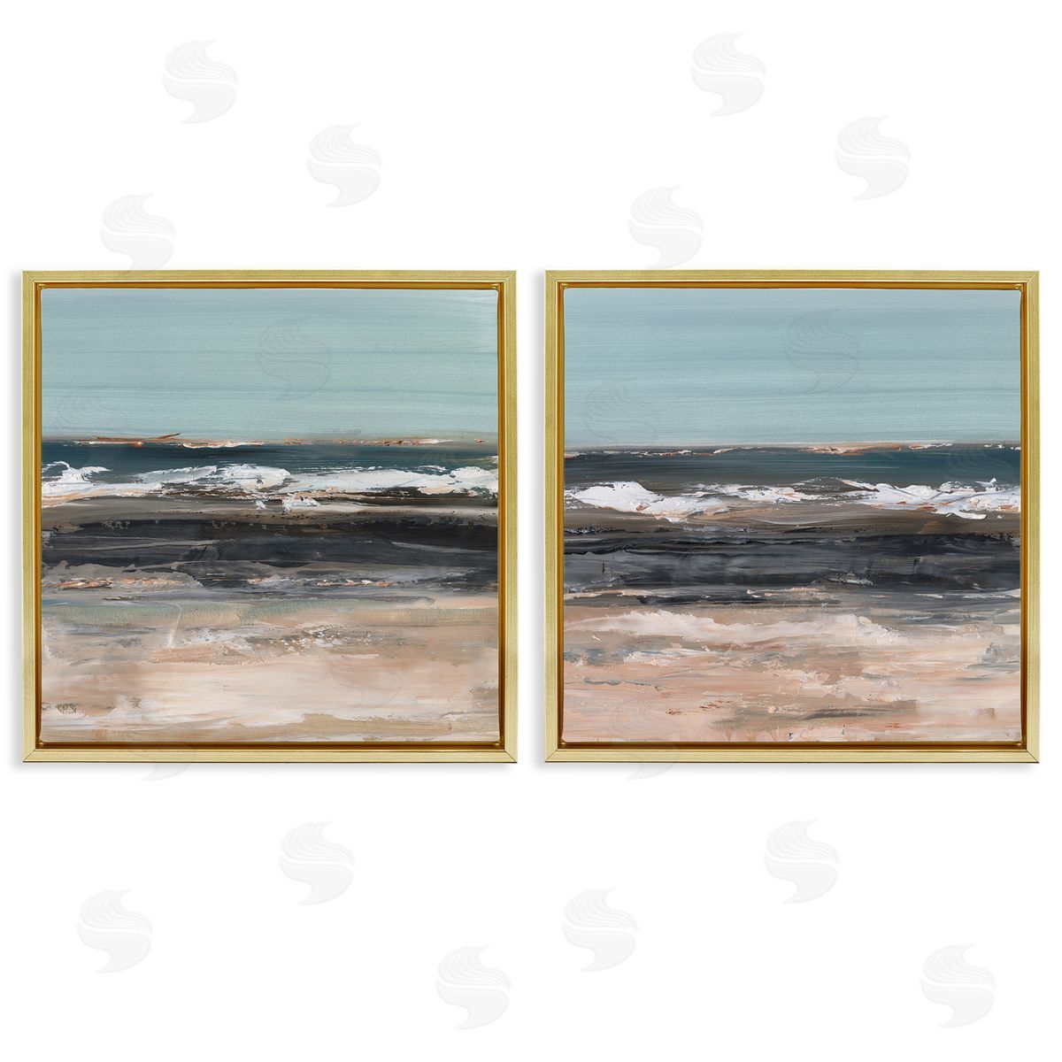 Summer Waves Abstract Gold Floating Frame Canvas Wall Art, Home Decor by Ethan Harper