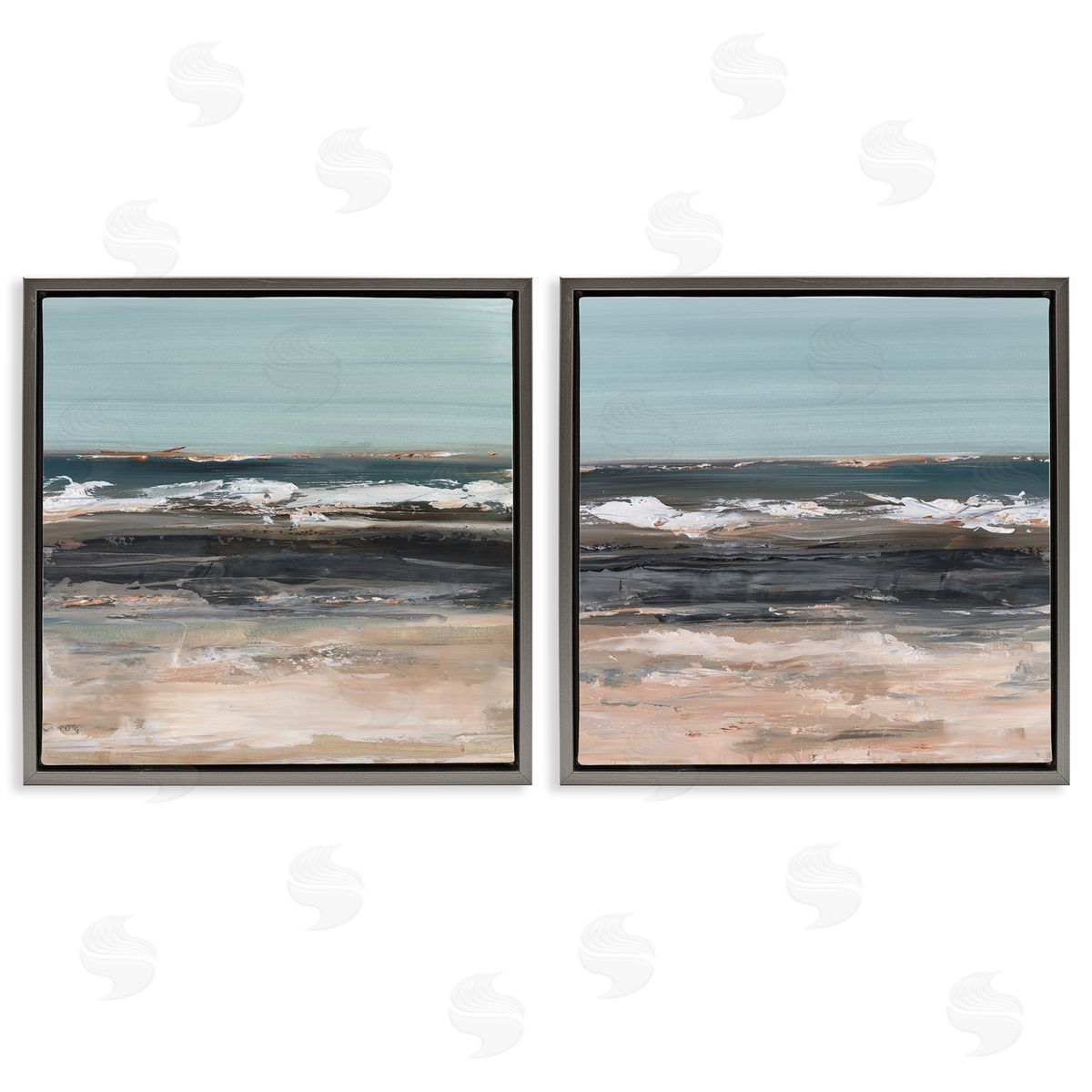Summer Waves Abstract Grey Floating Frame Canvas Wall Art, Home Decor by Ethan Harper