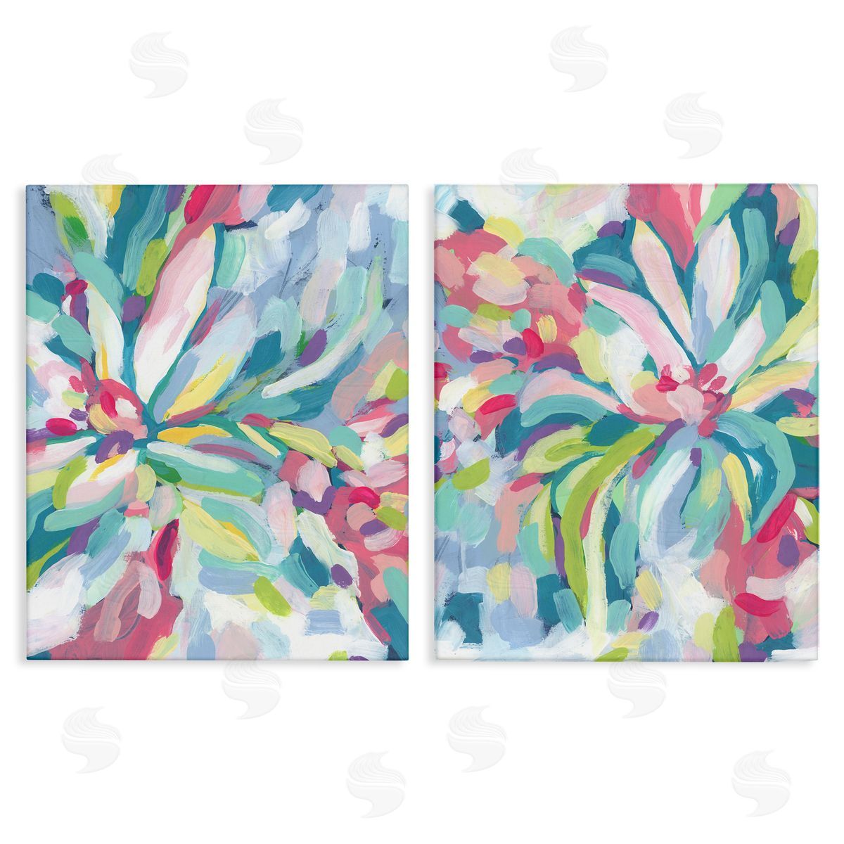Pastel Whimsy Flower Pattern Canvas Wall Art, Home Decor by June Erica Vess