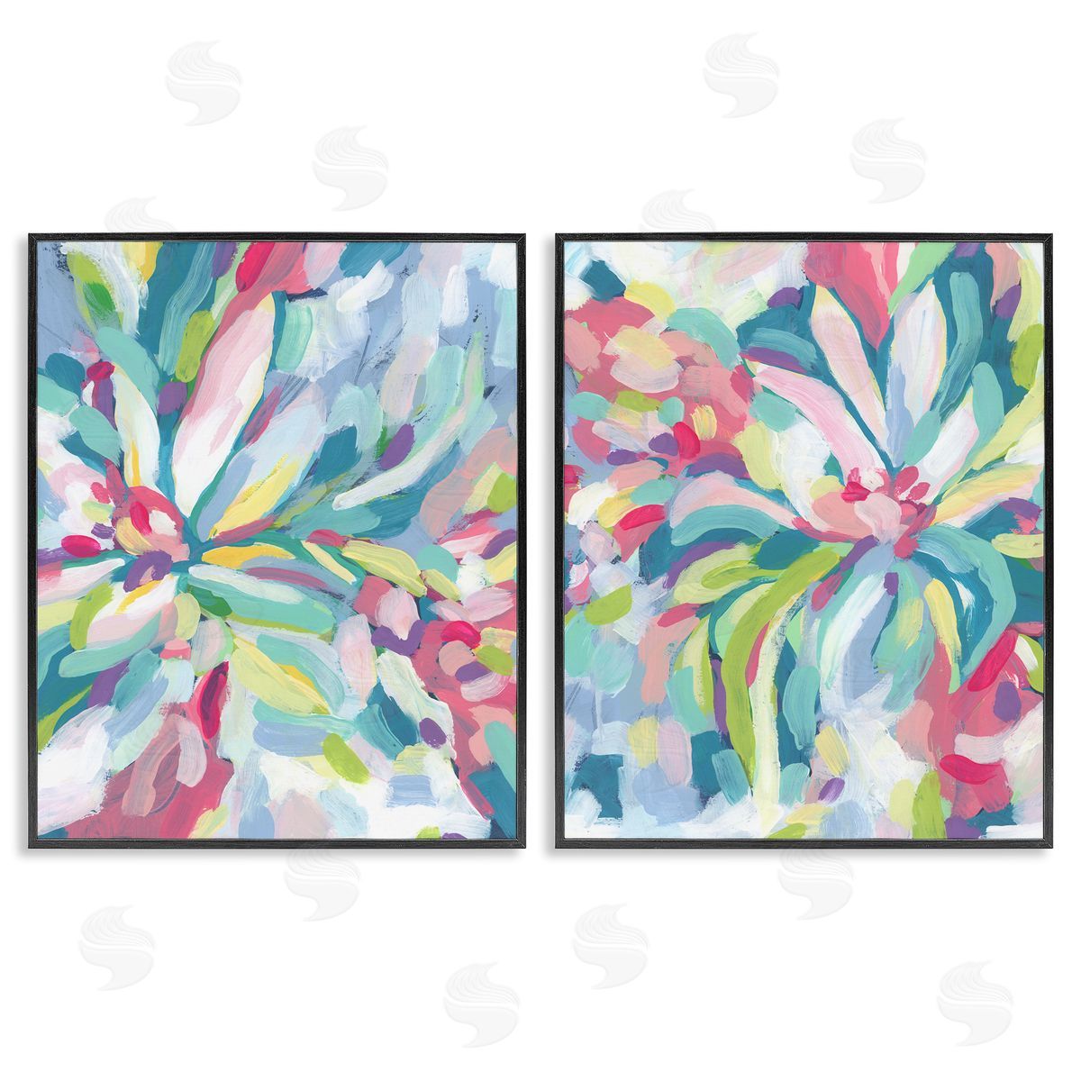 Pastel Whimsy Flower Pattern Black Frame Print Wall Art, Home Decor by June Erica Vess