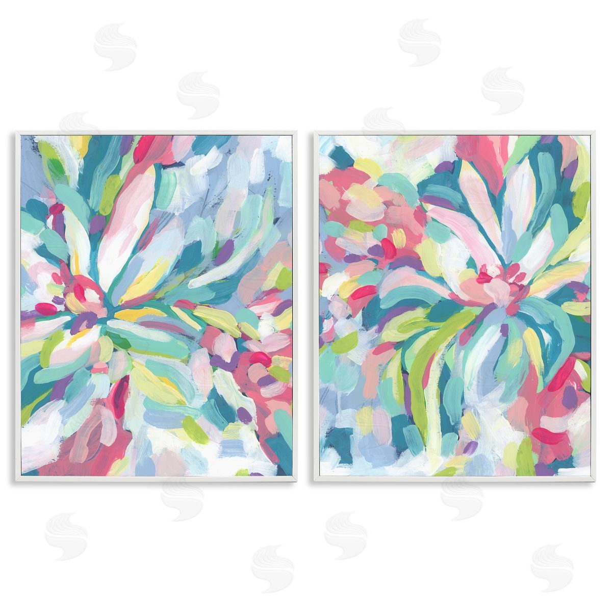 Pastel Whimsy Flower Pattern White Frame Print Wall Art, Home Decor by June Erica Vess